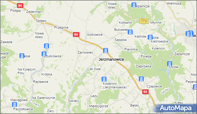mapa Jerzmanowice gmina Jerzmanowice-Przeginia, Jerzmanowice gmina Jerzmanowice-Przeginia na mapie Targeo