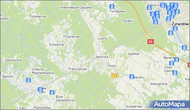mapa Jesionka gmina Wiskitki, Jesionka gmina Wiskitki na mapie Targeo