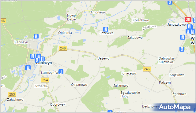 mapa Jeżewo gmina Łabiszyn, Jeżewo gmina Łabiszyn na mapie Targeo