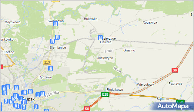 mapa Jezierzyce gmina Słupsk, Jezierzyce gmina Słupsk na mapie Targeo