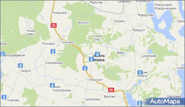 mapa Jeziora Wielkie, Jeziora Wielkie na mapie Targeo