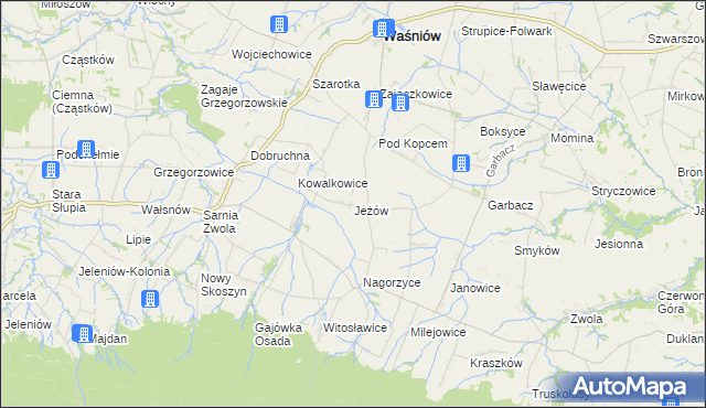 mapa Jeżów gmina Waśniów, Jeżów gmina Waśniów na mapie Targeo