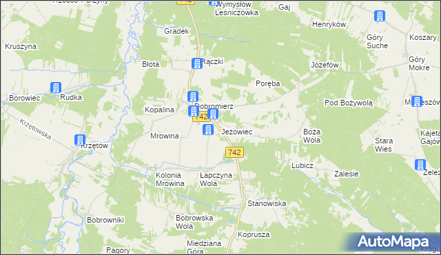 mapa Jeżowiec gmina Kluczewsko, Jeżowiec gmina Kluczewsko na mapie Targeo