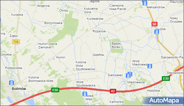 mapa Józefów gmina Bolimów, Józefów gmina Bolimów na mapie Targeo