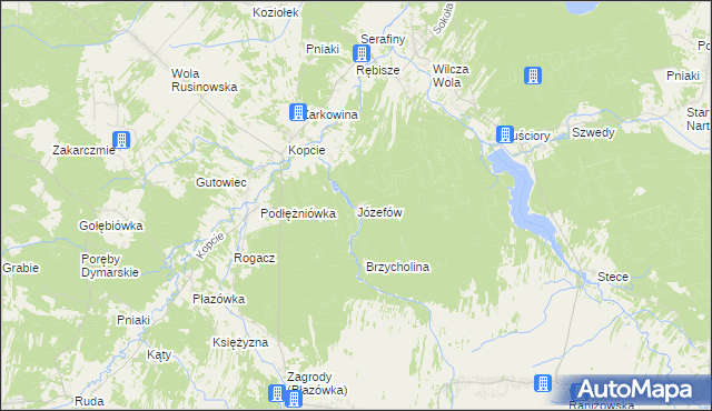 mapa Józefów gmina Dzikowiec, Józefów gmina Dzikowiec na mapie Targeo