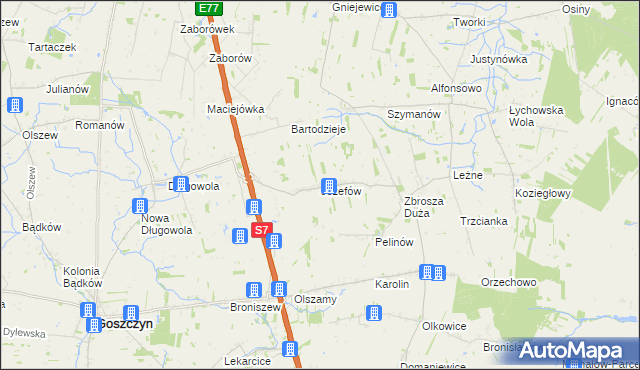 mapa Józefów gmina Goszczyn, Józefów gmina Goszczyn na mapie Targeo