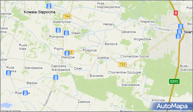 mapa Józefów gmina Kowala, Józefów gmina Kowala na mapie Targeo