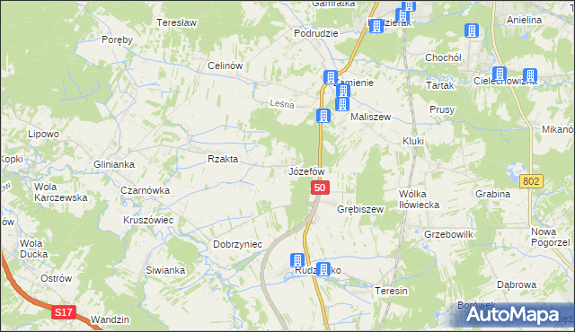 mapa Józefów gmina Mińsk Mazowiecki, Józefów gmina Mińsk Mazowiecki na mapie Targeo