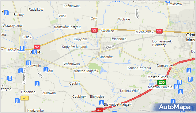 mapa Józefów gmina Ożarów Mazowiecki, Józefów gmina Ożarów Mazowiecki na mapie Targeo