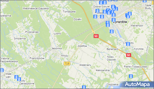 mapa Józefów gmina Wiskitki, Józefów gmina Wiskitki na mapie Targeo