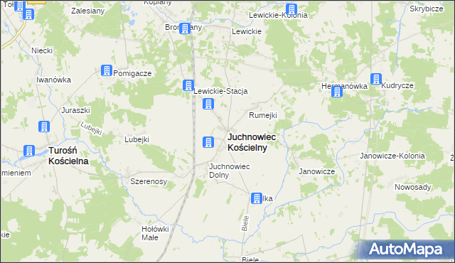 mapa Juchnowiec Kościelny, Juchnowiec Kościelny na mapie Targeo