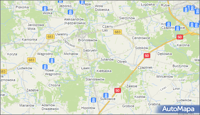 mapa Julianów gmina Góra Kalwaria, Julianów gmina Góra Kalwaria na mapie Targeo