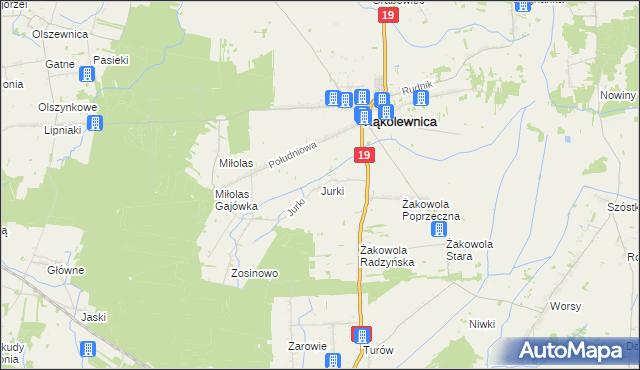 mapa Jurki gmina Kąkolewnica, Jurki gmina Kąkolewnica na mapie Targeo