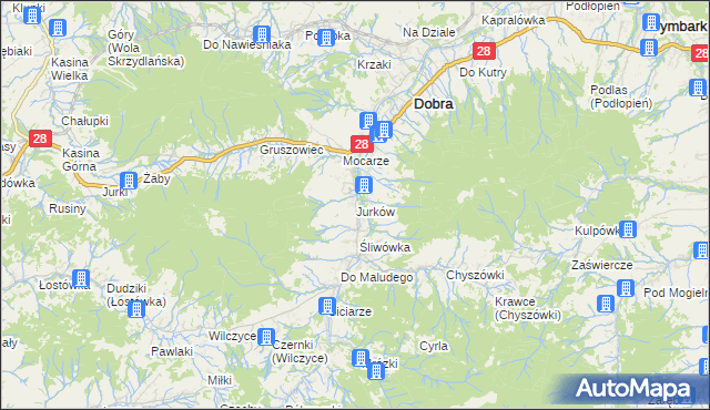 mapa Jurków gmina Dobra, Jurków gmina Dobra na mapie Targeo
