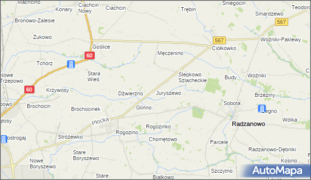 mapa Juryszewo, Juryszewo na mapie Targeo