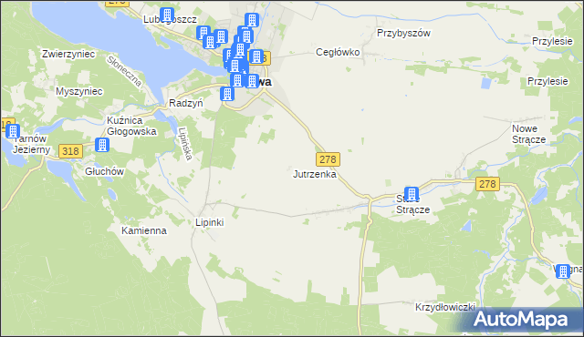 mapa Jutrzenka gmina Sława, Jutrzenka gmina Sława na mapie Targeo
