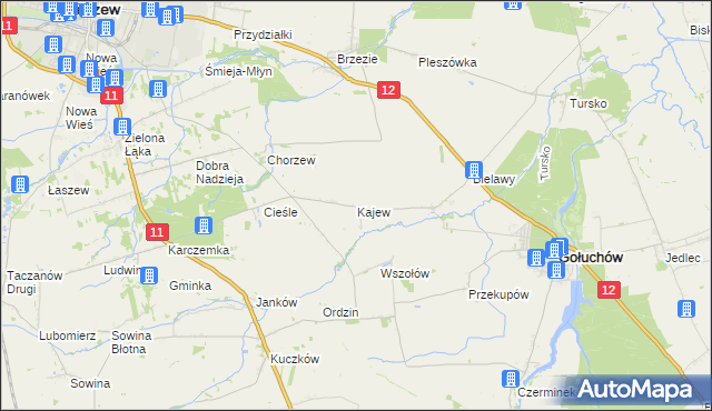 mapa Kajew gmina Gołuchów, Kajew gmina Gołuchów na mapie Targeo