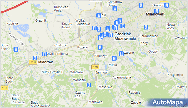 mapa Kałęczyn gmina Grodzisk Mazowiecki, Kałęczyn gmina Grodzisk Mazowiecki na mapie Targeo