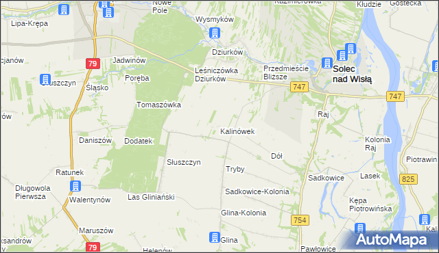 mapa Kalinówek gmina Solec nad Wisłą, Kalinówek gmina Solec nad Wisłą na mapie Targeo