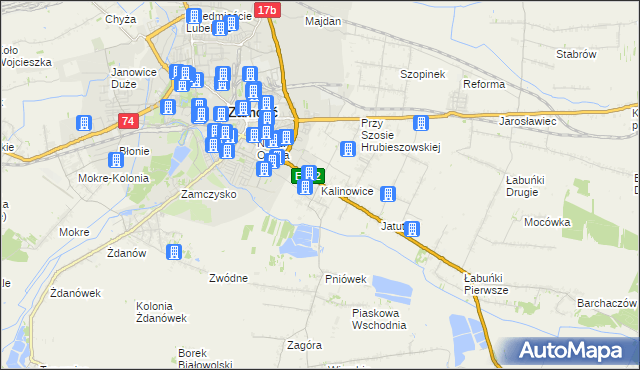 mapa Kalinowice gmina Zamość, Kalinowice gmina Zamość na mapie Targeo