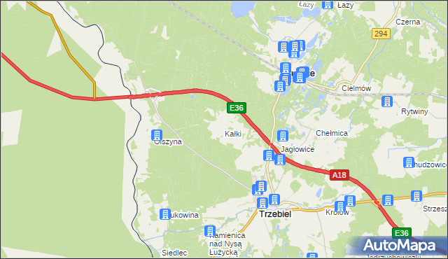mapa Kałki gmina Trzebiel, Kałki gmina Trzebiel na mapie Targeo