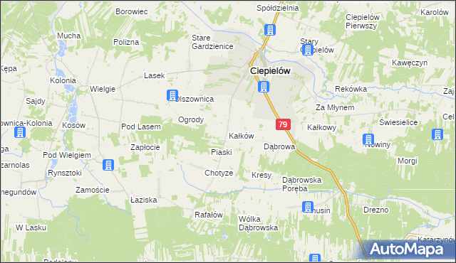 mapa Kałków gmina Ciepielów, Kałków gmina Ciepielów na mapie Targeo