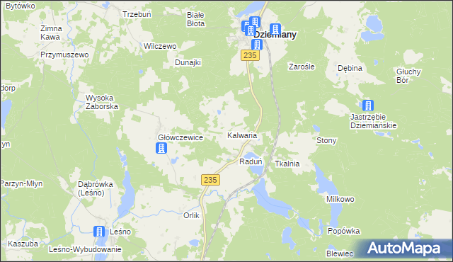 mapa Kalwaria gmina Dziemiany, Kalwaria gmina Dziemiany na mapie Targeo