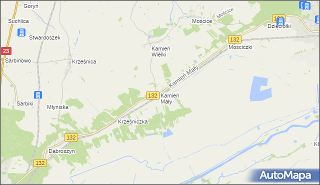 mapa Kamień Mały gmina Witnica, Kamień Mały gmina Witnica na mapie Targeo