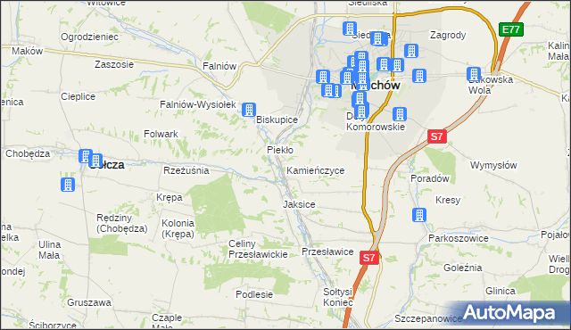 mapa Kamieńczyce gmina Miechów, Kamieńczyce gmina Miechów na mapie Targeo