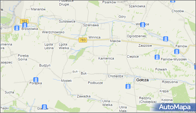 mapa Kamienica gmina Gołcza, Kamienica gmina Gołcza na mapie Targeo
