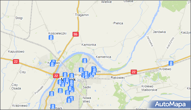 mapa Kamienica gmina Malbork, Kamienica gmina Malbork na mapie Targeo