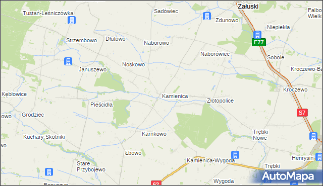 mapa Kamienica gmina Załuski, Kamienica gmina Załuski na mapie Targeo