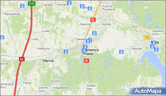 mapa Kamienica Polska, Kamienica Polska na mapie Targeo