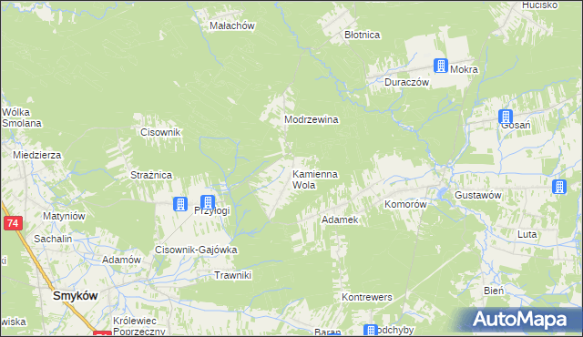 mapa Kamienna Wola gmina Stąporków, Kamienna Wola gmina Stąporków na mapie Targeo