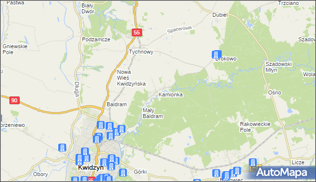 mapa Kamionka gmina Kwidzyn, Kamionka gmina Kwidzyn na mapie Targeo
