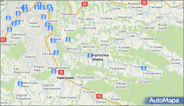 mapa Kamionka Wielka, Kamionka Wielka na mapie Targeo