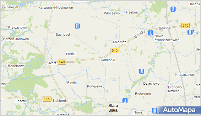 mapa Kamionki gmina Stara Biała, Kamionki gmina Stara Biała na mapie Targeo
