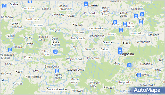 mapa Kamionna gmina Trzciana, Kamionna gmina Trzciana na mapie Targeo