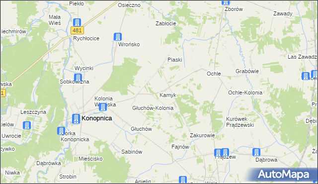 mapa Kamyk gmina Konopnica, Kamyk gmina Konopnica na mapie Targeo