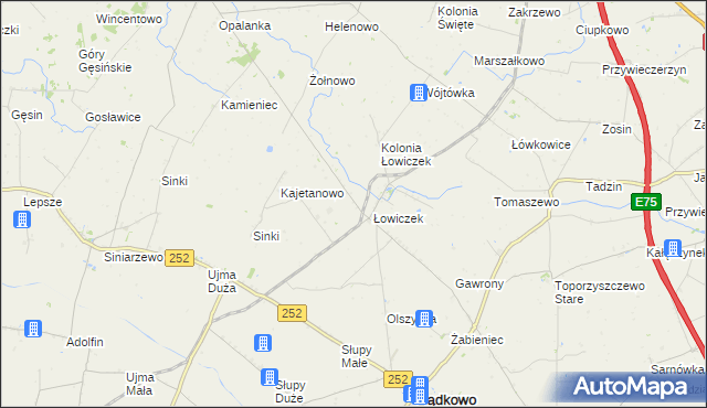 mapa Kaniewo gmina Bądkowo, Kaniewo gmina Bądkowo na mapie Targeo