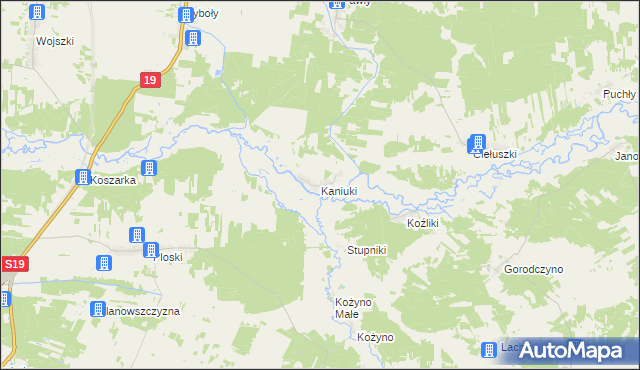 mapa Kaniuki gmina Zabłudów, Kaniuki gmina Zabłudów na mapie Targeo