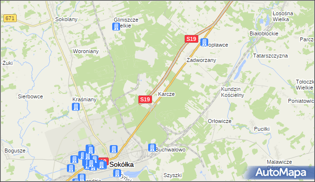 mapa Karcze gmina Sokółka, Karcze gmina Sokółka na mapie Targeo