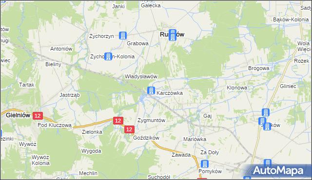 mapa Karczówka gmina Rusinów, Karczówka gmina Rusinów na mapie Targeo