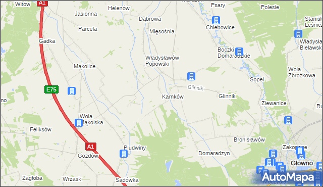 mapa Karnków gmina Głowno, Karnków gmina Głowno na mapie Targeo