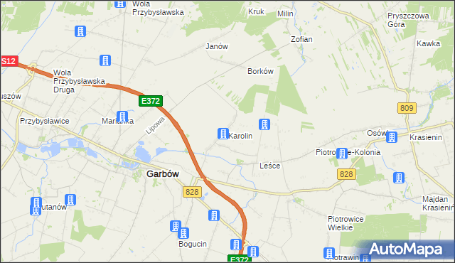 mapa Karolin gmina Garbów, Karolin gmina Garbów na mapie Targeo