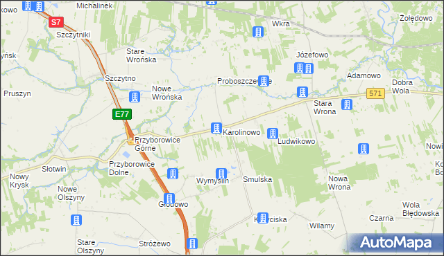 mapa Karolinowo gmina Załuski, Karolinowo gmina Załuski na mapie Targeo