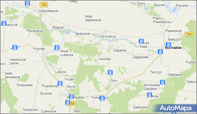 mapa Karolów gmina Michałów, Karolów gmina Michałów na mapie Targeo