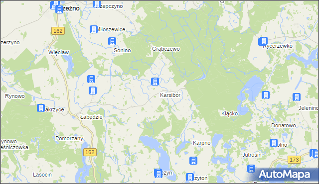 mapa Karsibór gmina Brzeżno, Karsibór gmina Brzeżno na mapie Targeo