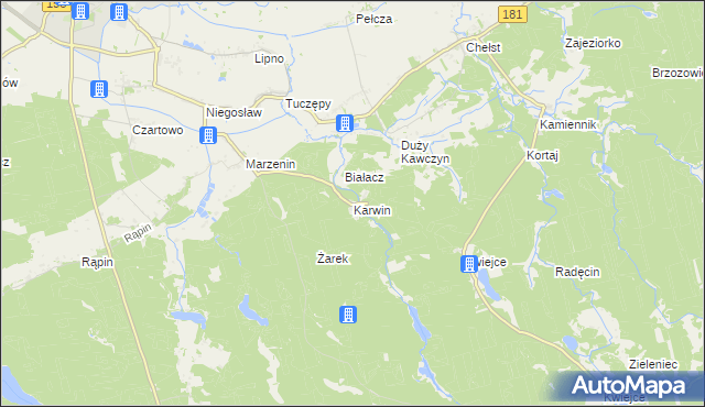 mapa Karwin gmina Drezdenko, Karwin gmina Drezdenko na mapie Targeo