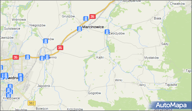 mapa Kątki gmina Marcinowice, Kątki gmina Marcinowice na mapie Targeo